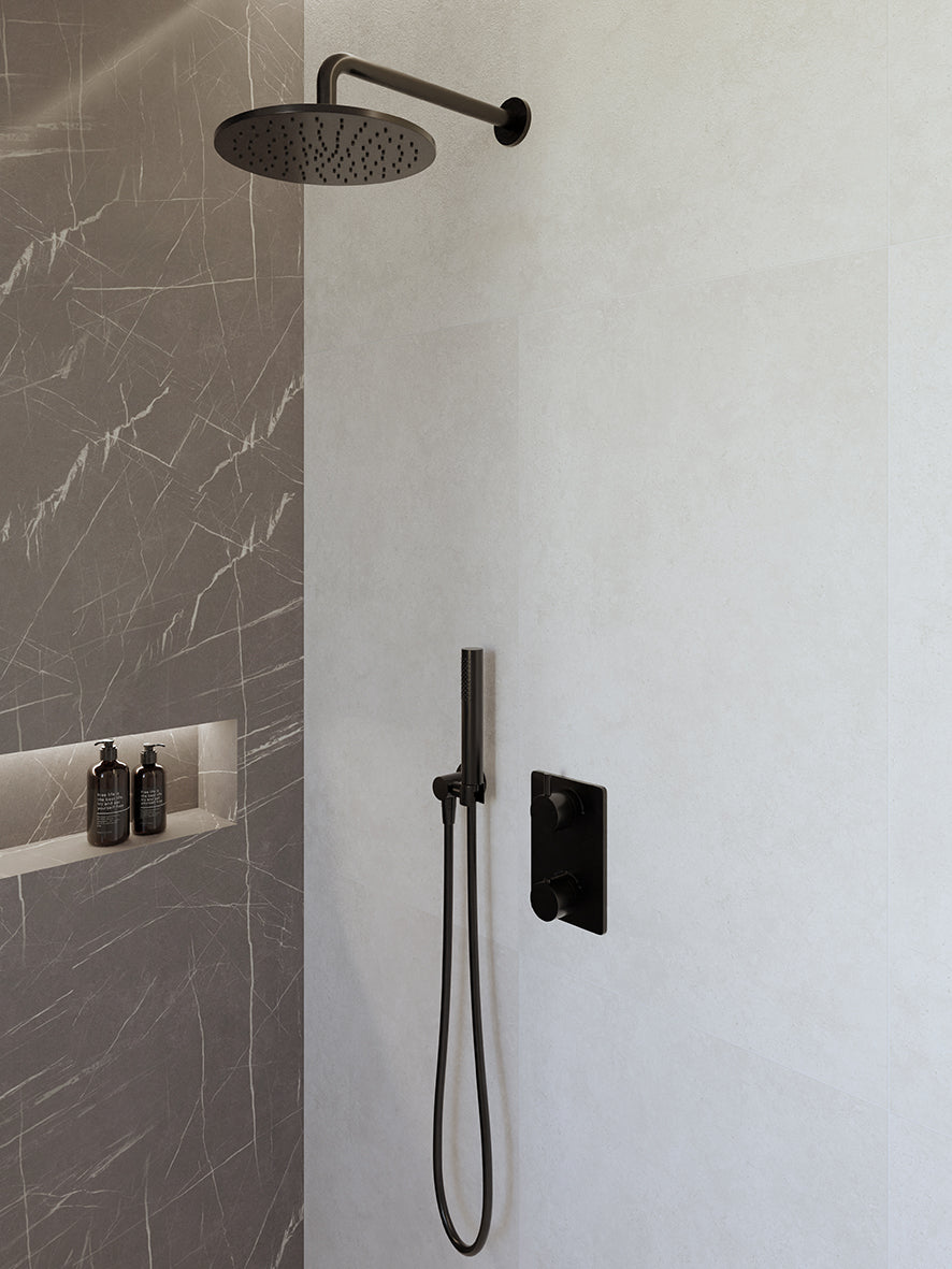 Eaucaral inbouwthermostaat compleet met hoofddouche 25 cm en staafhanddouche mat zwart