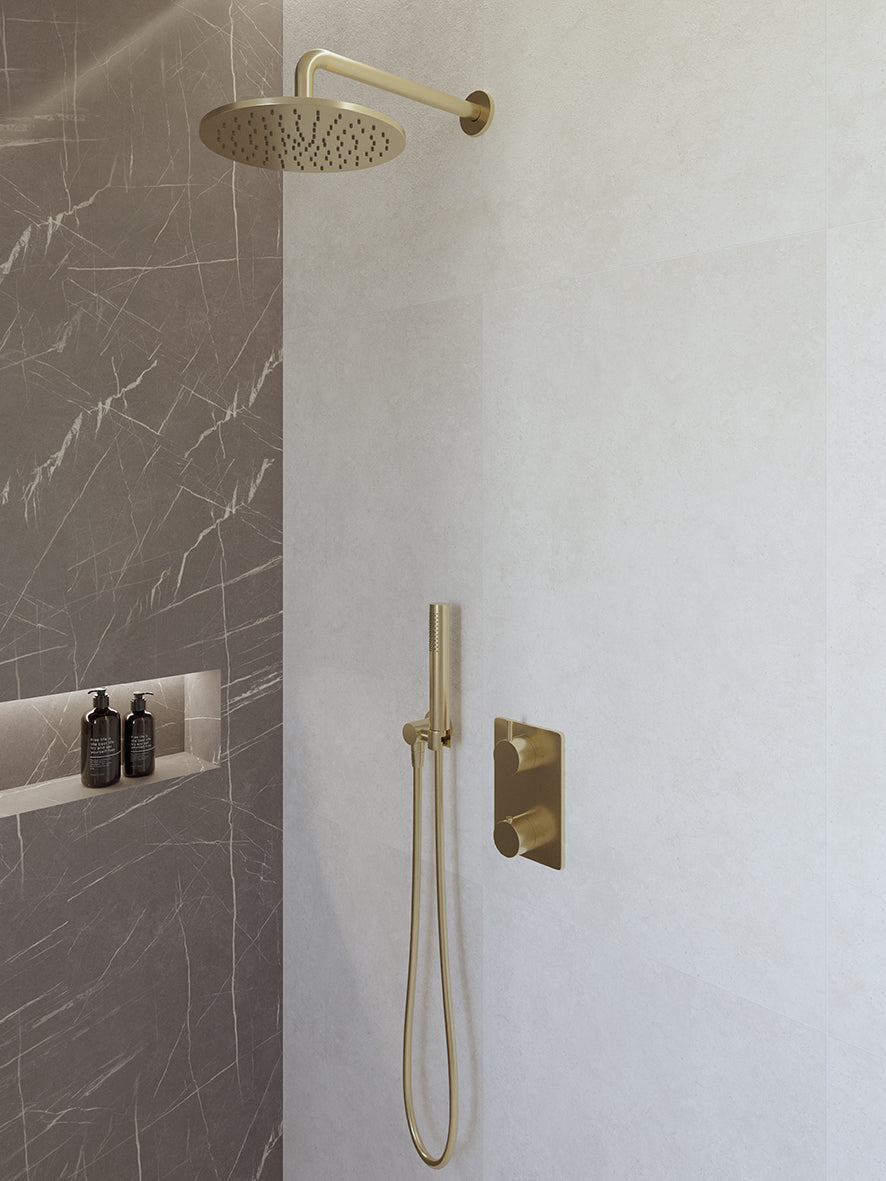 Eaucaral inbouwthermostaat compleet met hoofddouche 25 cm en staafhanddouche geborsteld messing