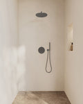 Eaucaral inbouwthermostaat 2 weg rond compleet met hoofddouche 30 cm en staafhanddouche gunmetal