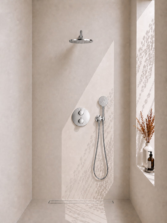 Eaucaral inbouwthermostaat 2 weg rond compleet met hoofddouche 30 cm en 3 standen handdouche handdouche chroom