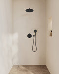 Eaucaral inbouwthermostaat 2 weg rond compleet met hoofddouche 30 cm en 3 standen handdouche handdouche mat zwart