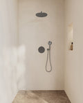 Eaucaral inbouwthermostaat 2 weg rond compleet met hoofddouche 30 cm en 3 standen handdouche handdouche gunmetal
