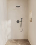 Eaucaral inbouwthermostaat 2 weg rond compleet met hoofddouche 25 cm en 3 standen handdouche handdouche gunmetal