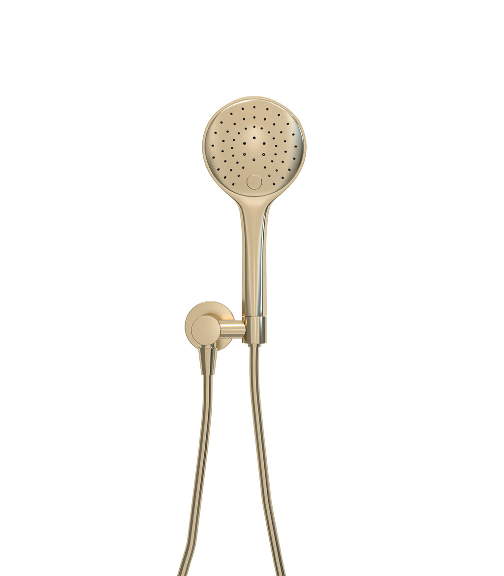 EauuniMatch handdoucheset met handdouche 3 standen Ø 12 cm, doucheslang en wandaansluitbocht geborsteld messing
