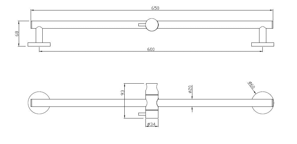 Eauglijstang rond 65 cm chroom