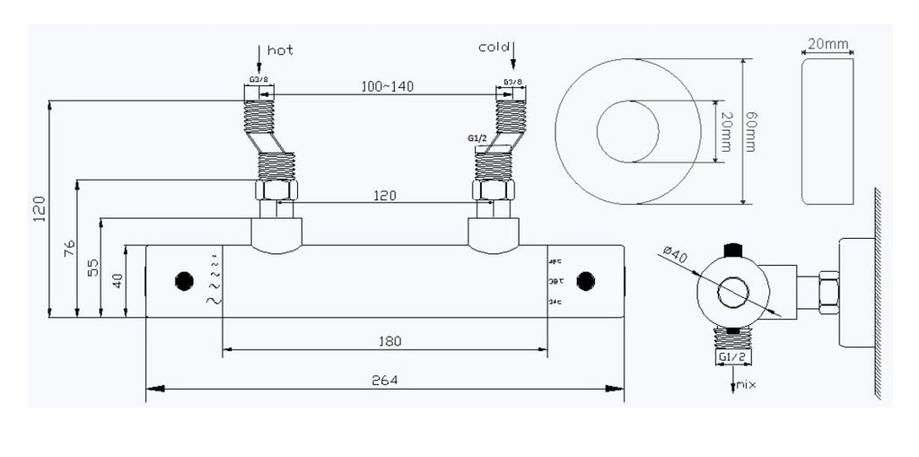 Eaurio thermostatische douchemengkraan 12 cm chroom