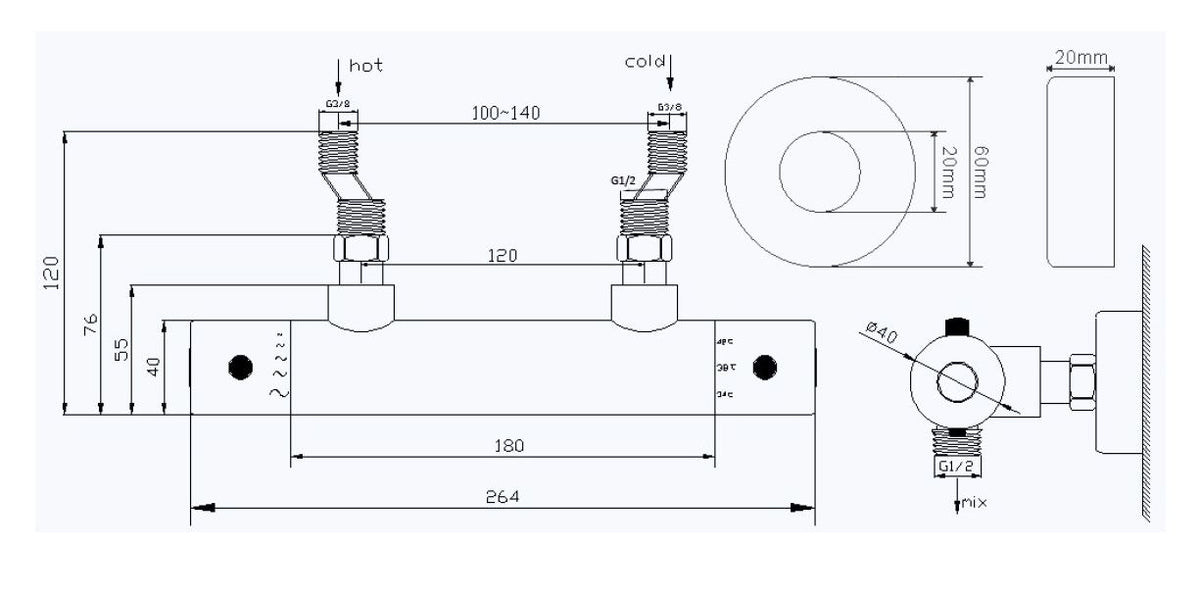 Eaurio thermostatische douchemengkraan 12 cm chroom