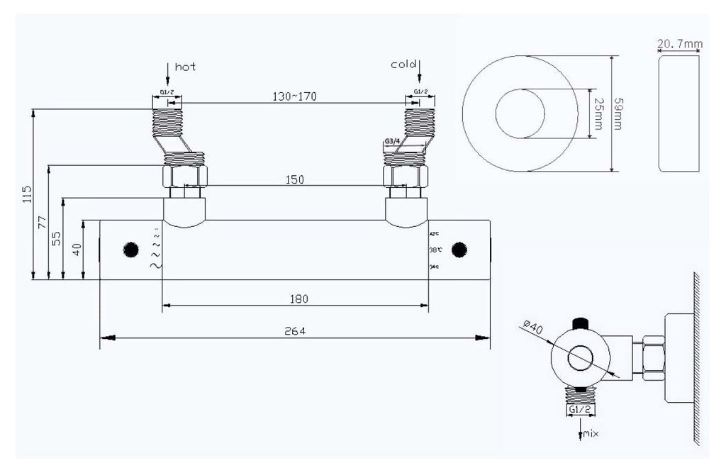 Eaurio thermostatische douchemengkraan 15 cm chroom