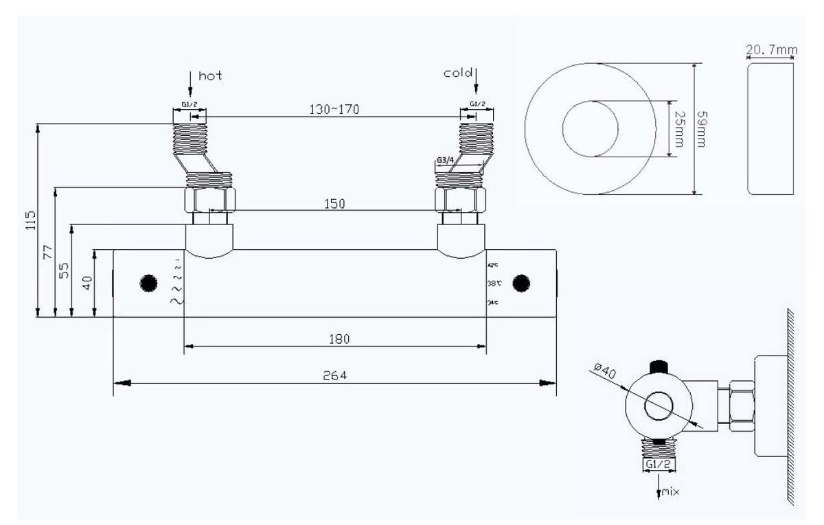 Eaurio thermostatische douchemengkraan 15 cm chroom