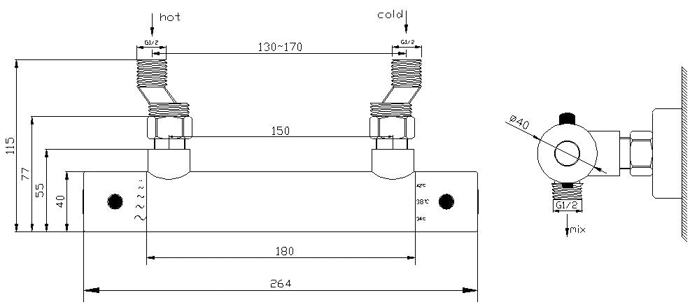 Eaurio thermostatische douchemengkraan 15 cm geborsteld staal