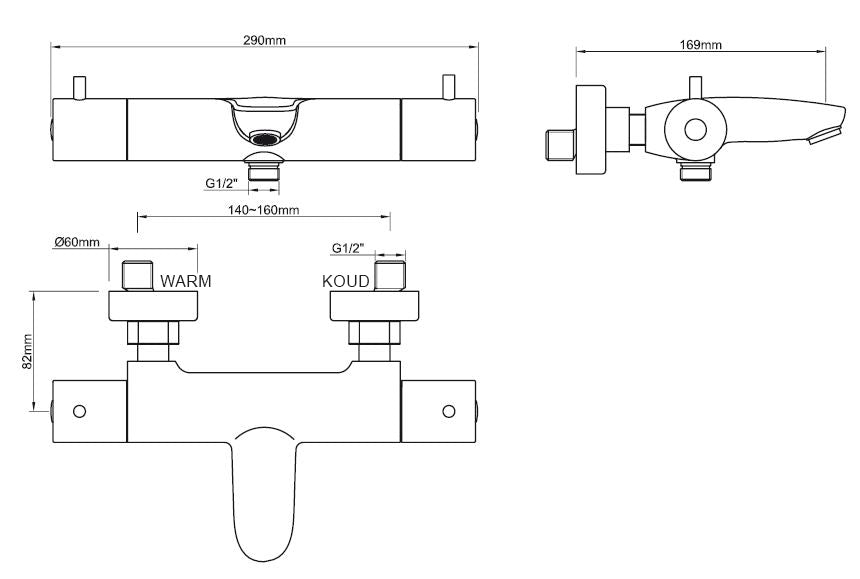Eaucaral thermostatische badmengkraan chroom