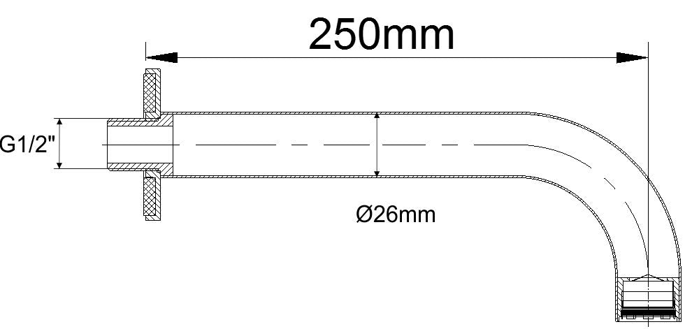 Eaucaral baduitloop rond 25 cm 1/2'' chroom