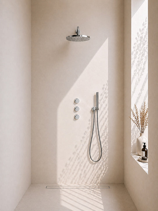 Eaucaral inbouwthermostaat 2 stopkranen compleet met hoofddouche 30 cm en staafhanddouche chroom