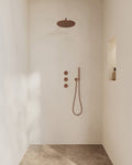 Eaucaral inbouwthermostaat 2 stopkranen compleet met hoofddouche 30 cm en staafhanddouche geborsteld brons koper
