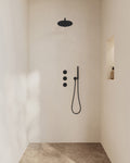 Eaucaral inbouwthermostaat 2 stopkranen compleet met hoofddouche 25 cm en staafhanddouche mat zwart