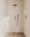 Eaucaral inbouwthermostaat 2 stopkranen compleet met hoofddouche 30 cm en 3 standen handdouche geborsteld brons koper