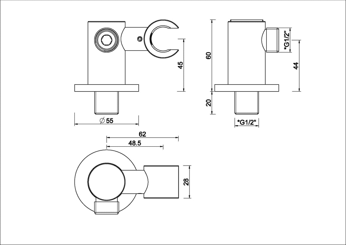 Eauunimatch wandaansluitbocht met kantelbare handdouchehouder rond 1/2" geborsteld staal pvd