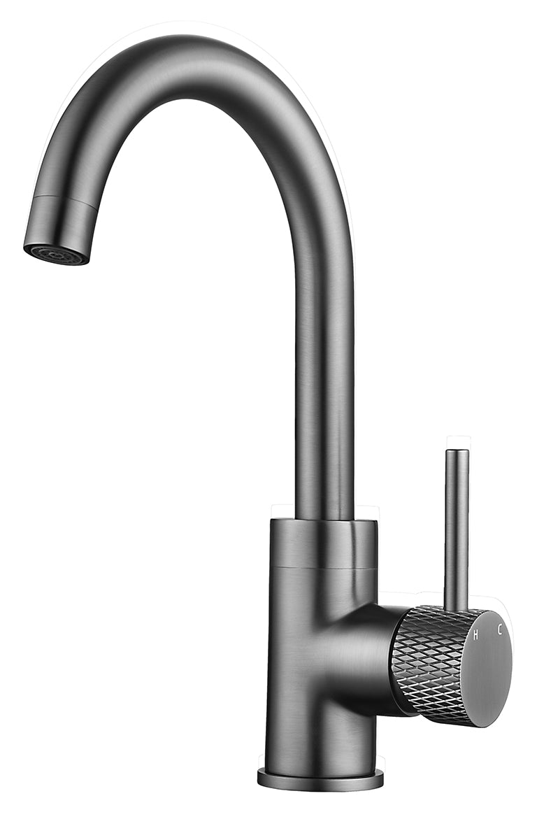 Eauribbd wastafelkraan met draaibare uitloop en coldstart gunmetal pvd