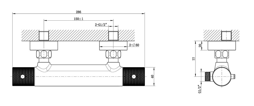 Eauribbd thermostatische douchemengkraan hartafstand 15 cm geborsteld staal pvd