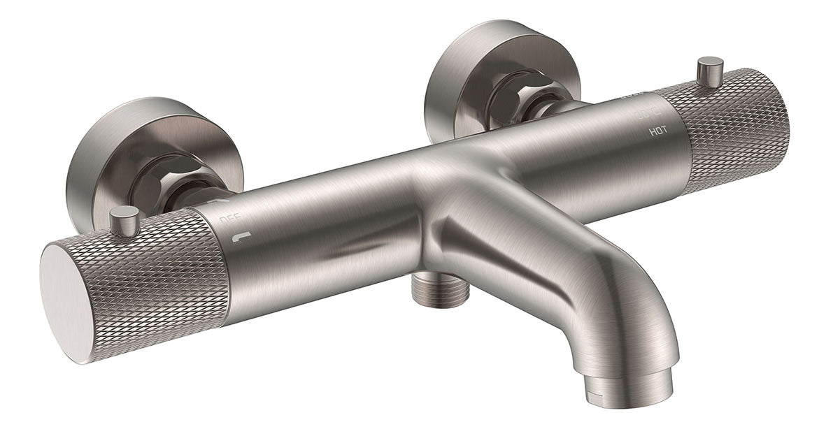 Eauribbd thermostatische badmengkraan hartafstand 15 cm geborsteld staal pvd