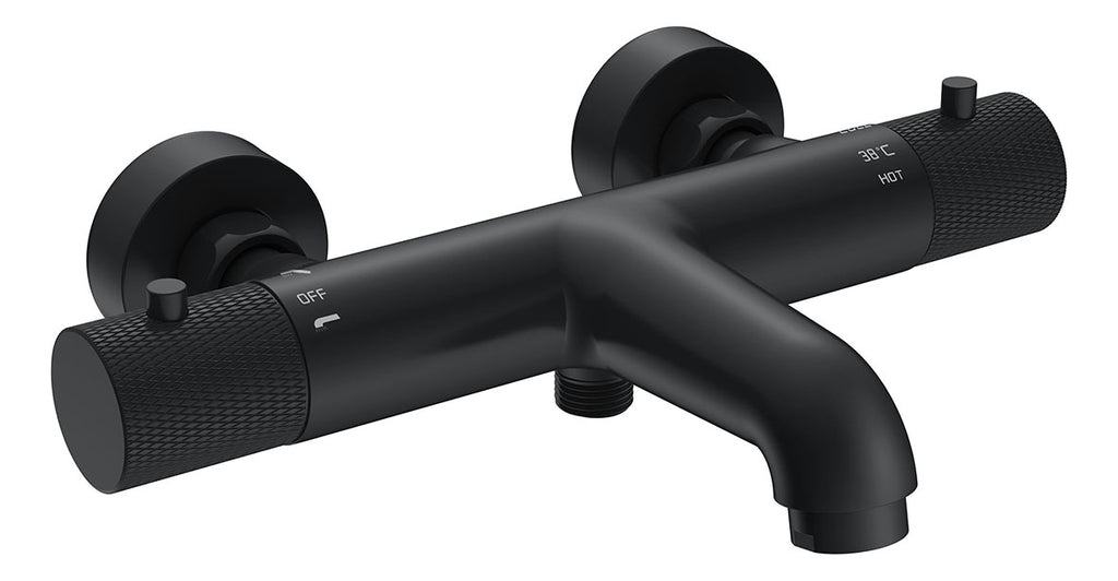 Eauribbd thermostatische badmengkraan hartafstand 15 cm mat zwart