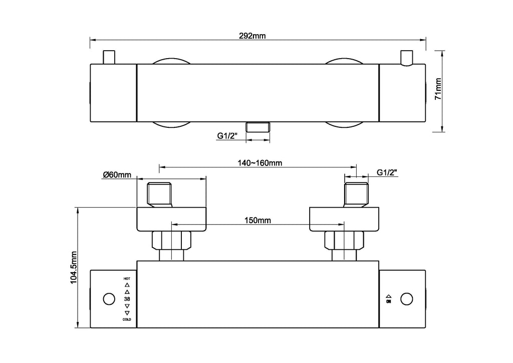 Eaucaral Cool Touch thermostatische douchemengkraan geborsteld messing PVD