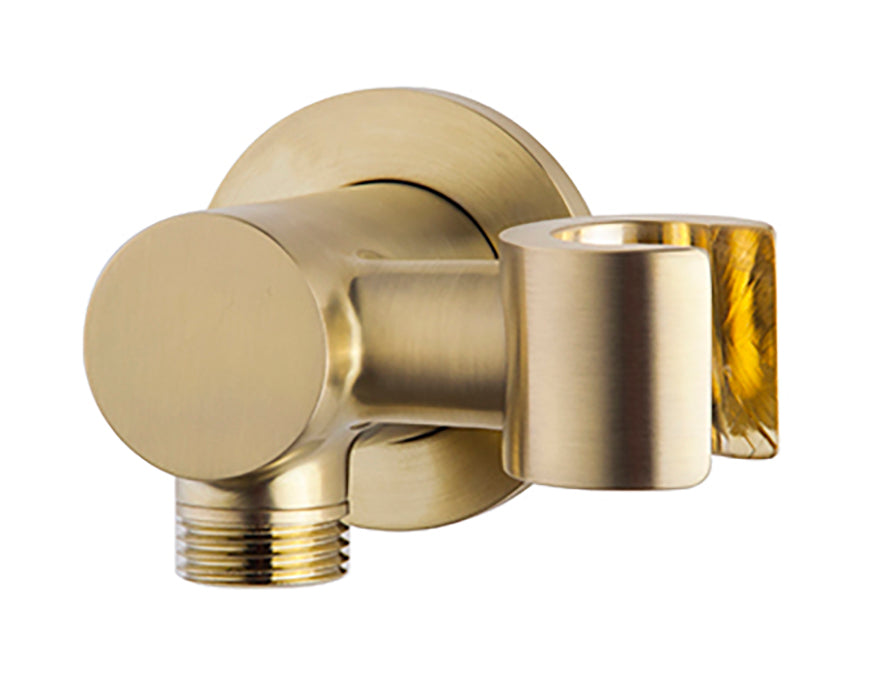 Eauunimatch wandaansluitbocht met kantelbare handdouchehouder rond 1/2" geborsteld messing pvd