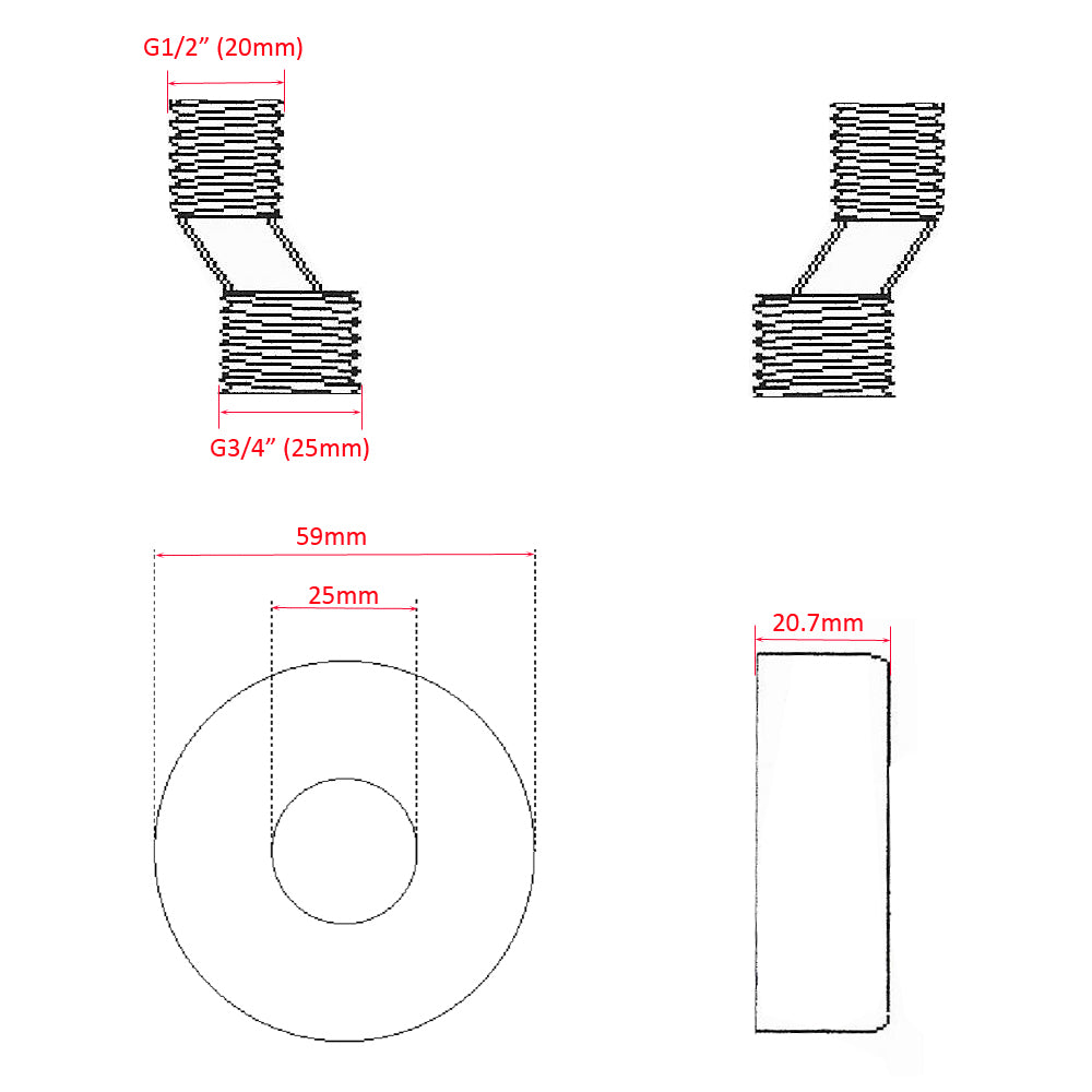 Eaurio set s-koppelingen met rozet voor kraan 15 cm 1/2" x 3/4" chroom
