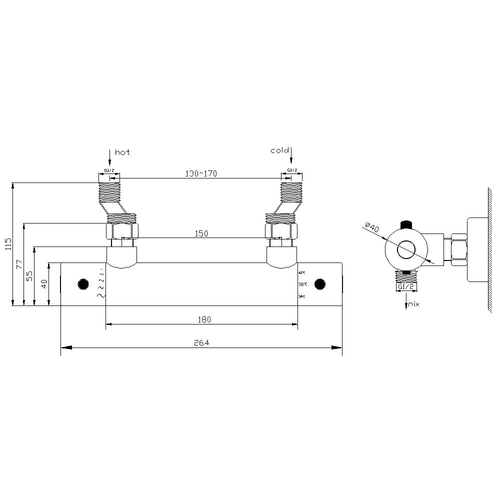 Eaurio thermostatische douchemengkraan 15 cm mat zwart
