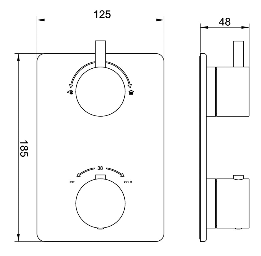 Eaucaral afbouwdeel inbouwthermostaat 2 weg gunmetal pvd
