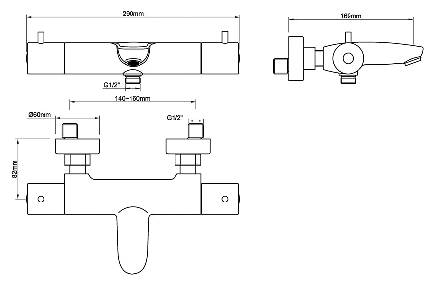Eaucaral thermostatische badmengkraan gunmetal pvd