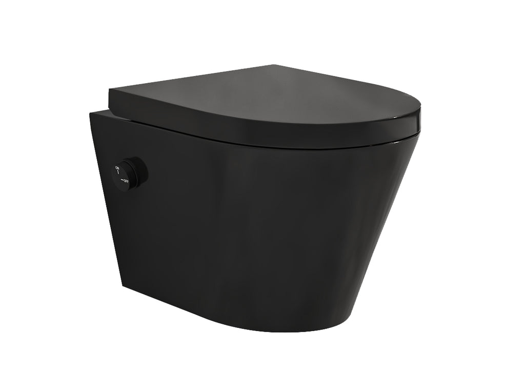 Eauvesta wandcloset rimless met bidetkraan koud water met vesta toiletzitting mat zwart