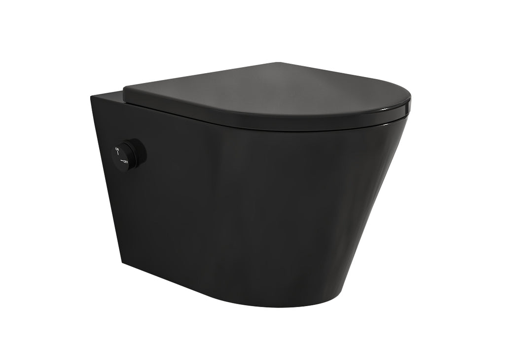 Eauvesta wandcloset rimless met bidetkraan koud water met shade slim toiletzitting mat zwart
