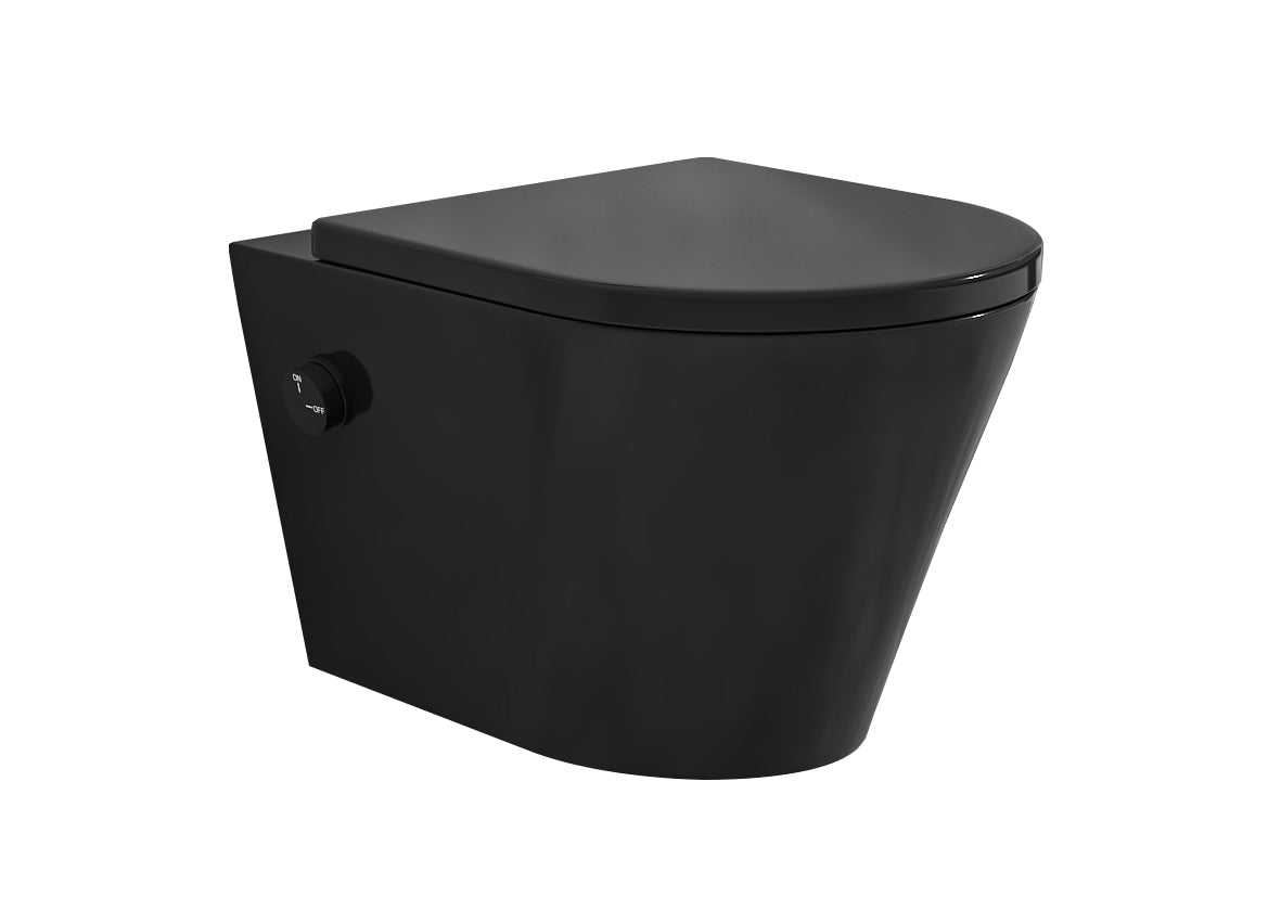 Eauvesta wandcloset rimless met bidetkraan koud water met shade slim toiletzitting mat zwart