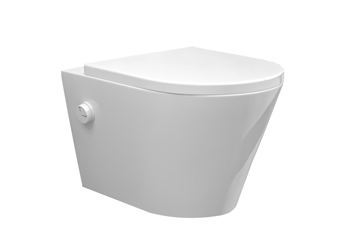 Eauvesta wandcloset rimless met bidetkraan koud water met shade slim toiletzitting mat wit
