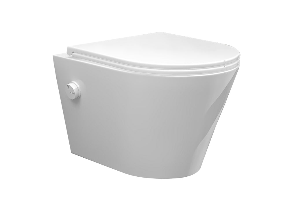 Eauvesta wandcloset rimless met bidetkraan koud water met flatline toiletzitting glans wit