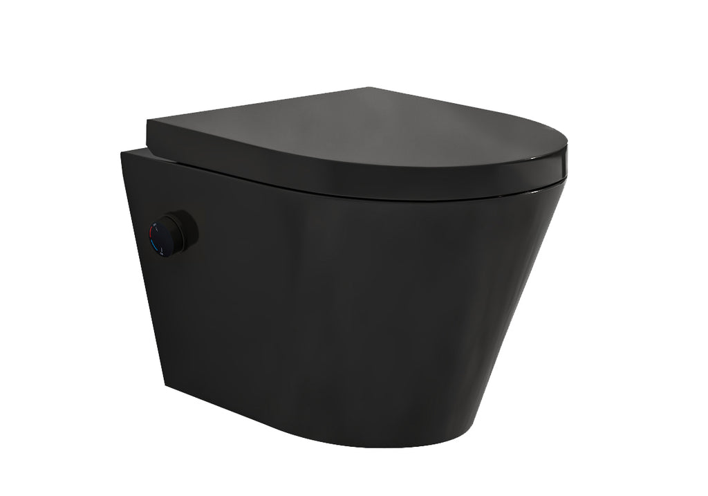 Eauvesta wandcloset rimless met bidetkraan warm koud water met vesta toiletzitting mat zwart