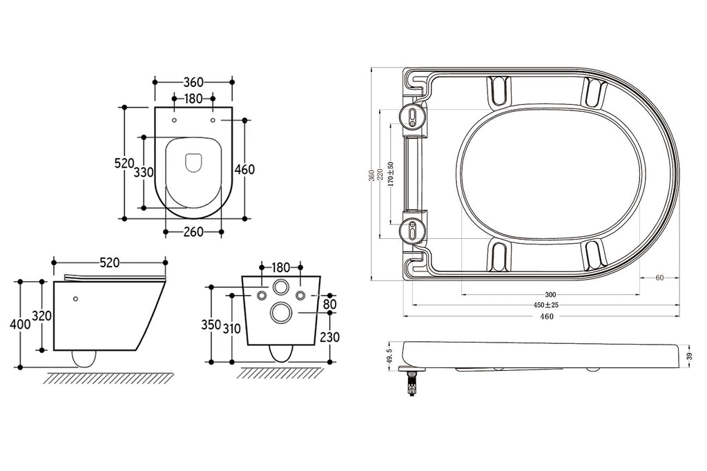 Eauvesta wandcloset rimless met bidetkraan warm koud water met vesta toiletzitting mat zwart