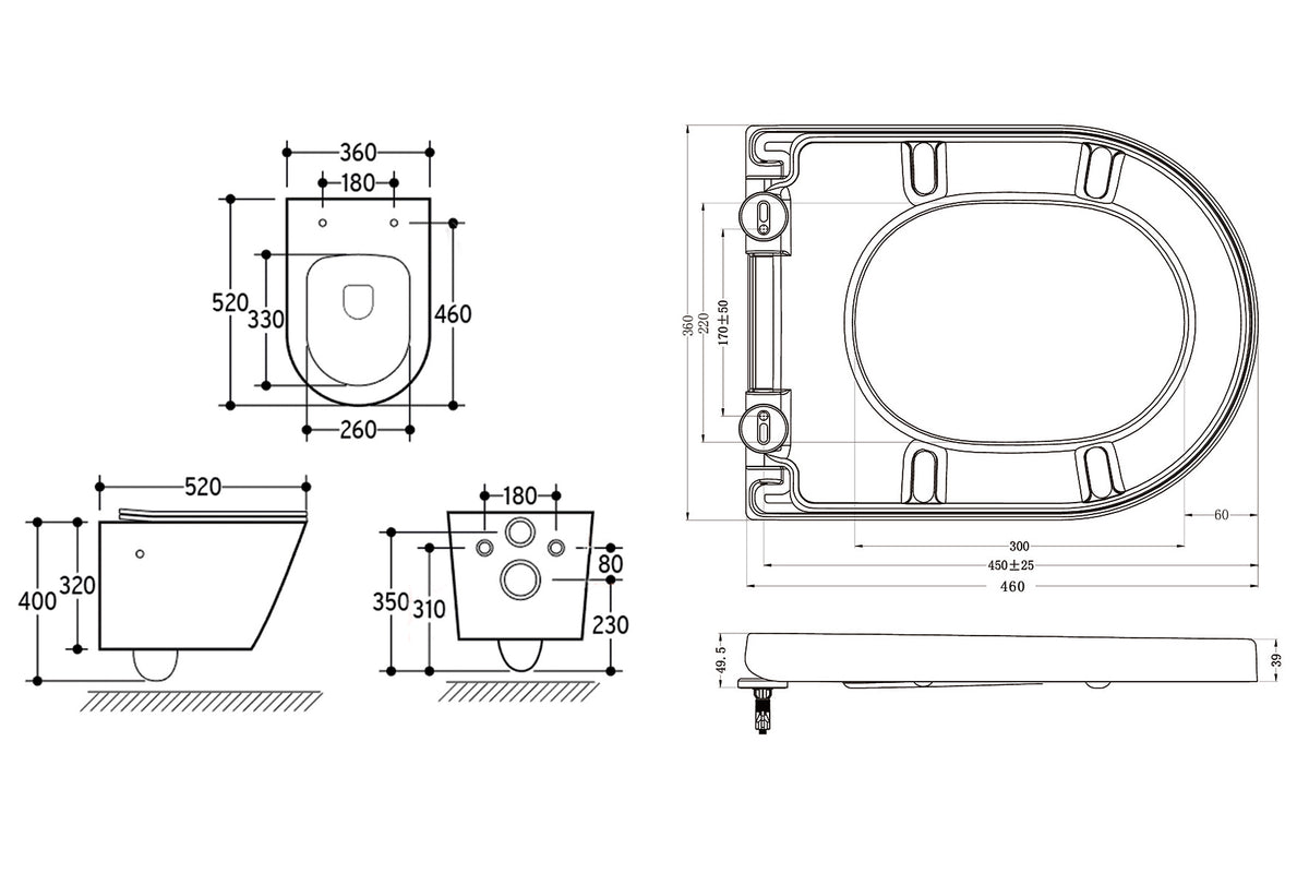 Eauvesta wandcloset rimless met bidetkraan warm koud water met vesta toiletzitting mat zwart