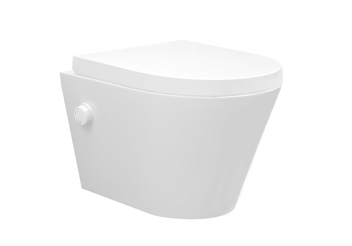 Eauvesta wandcloset rimless met bidetkraan warm koud water met vesta toiletzitting mat wit
