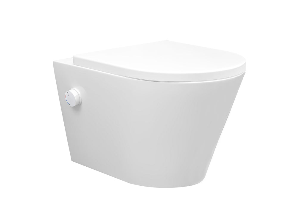 Eauvesta wandcloset rimless met bidetkraan warm koud water met shade slim toiletzitting mat wit