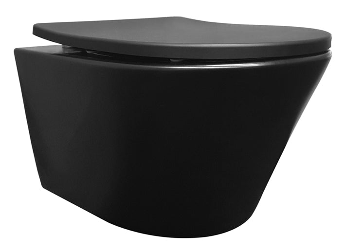 Eauvesta wandcloset rimless met shade slim toiletzitting softclose en quick release mat zwart