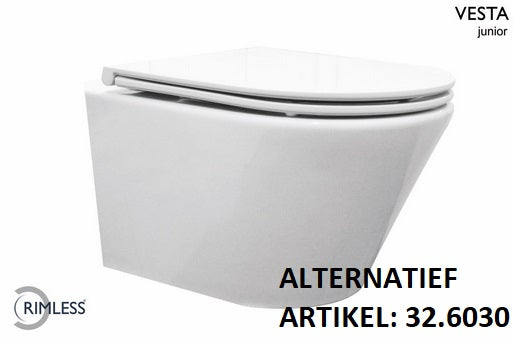 Eauvesta junior wandcloset rimless verkort met flatline toiletzitting softclose en quick release glans wit