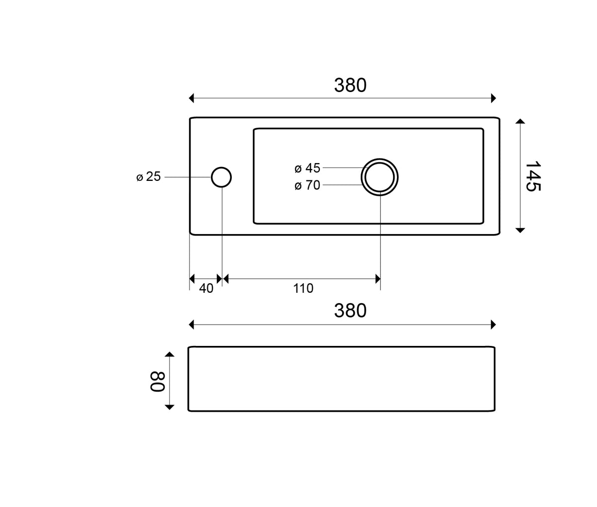 Eautrim mini fontein links 38 x 14 x 8 cm keramiek glans wit