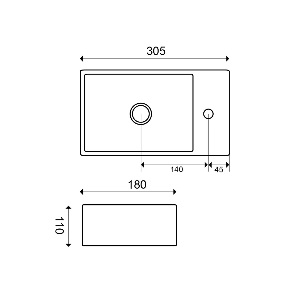 Eaurhea xxs fontein rechts 30,5 x 18 x 11 cm keramiek glans wit