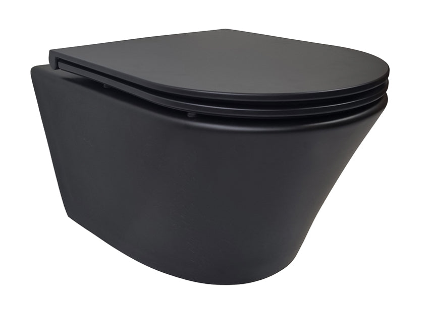 Eauvesta wandcloset rimless met flatline toiletzitting softclose en quick release mat zwart
