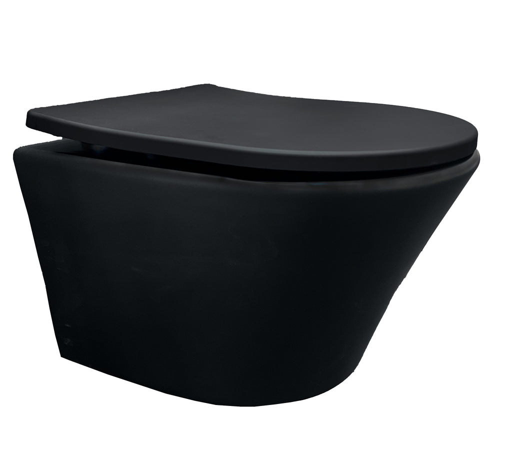 Eauvesta junior wandcloset rimless verkort shade slim toiletzitting softclose en quick release mat zwart