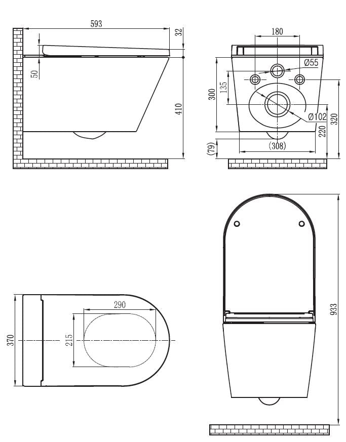 Eauvesta douche wc rimless glans wit