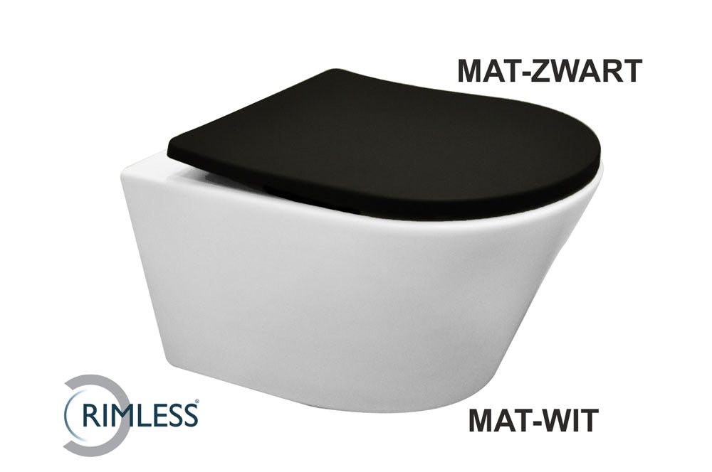 Eauvesta wandcloset rimless mat wit met shade slim toiletzitting softclose en quick release mat zwart