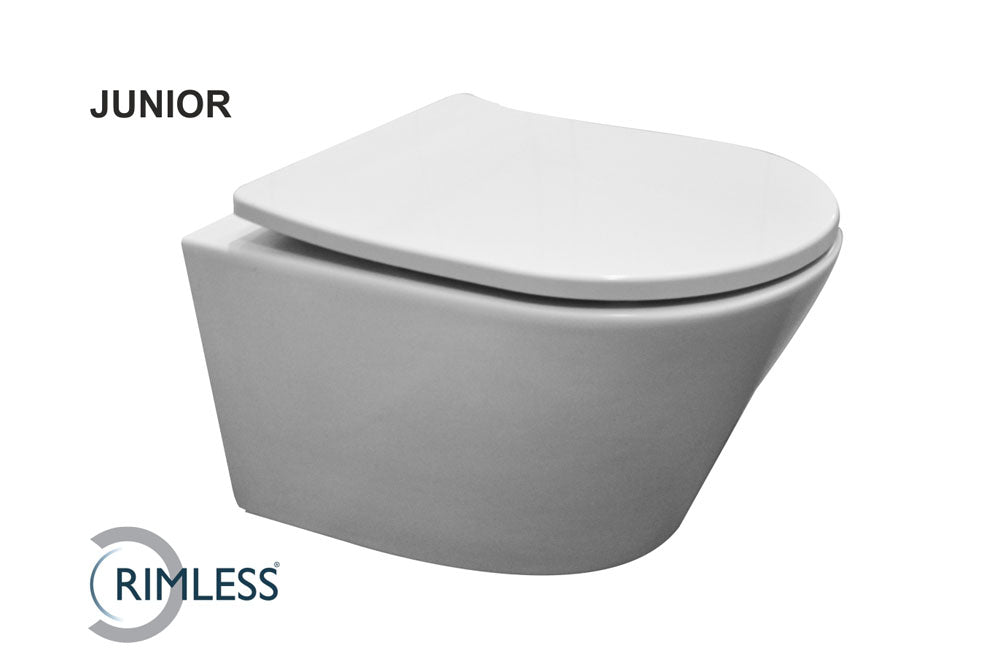 Eauvesta junior wandcloset rimless verkort met shade slim toiletzitting softclose en quick release glans wit
